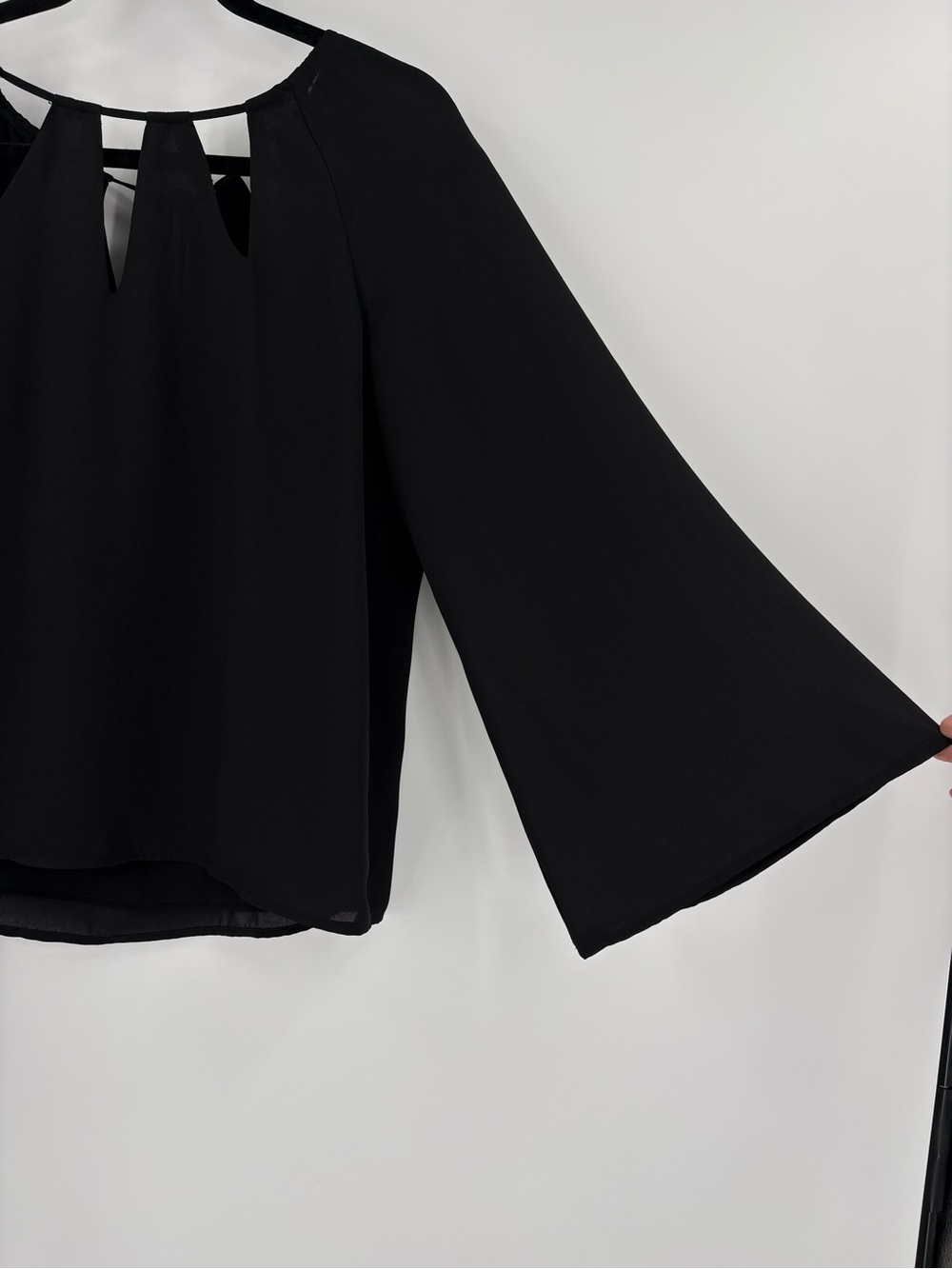 Dark Fairy Forest Witch Goddess Black Bell Sleeve Sheer Flowy Blouse Top Medium - Picture 3 of 12